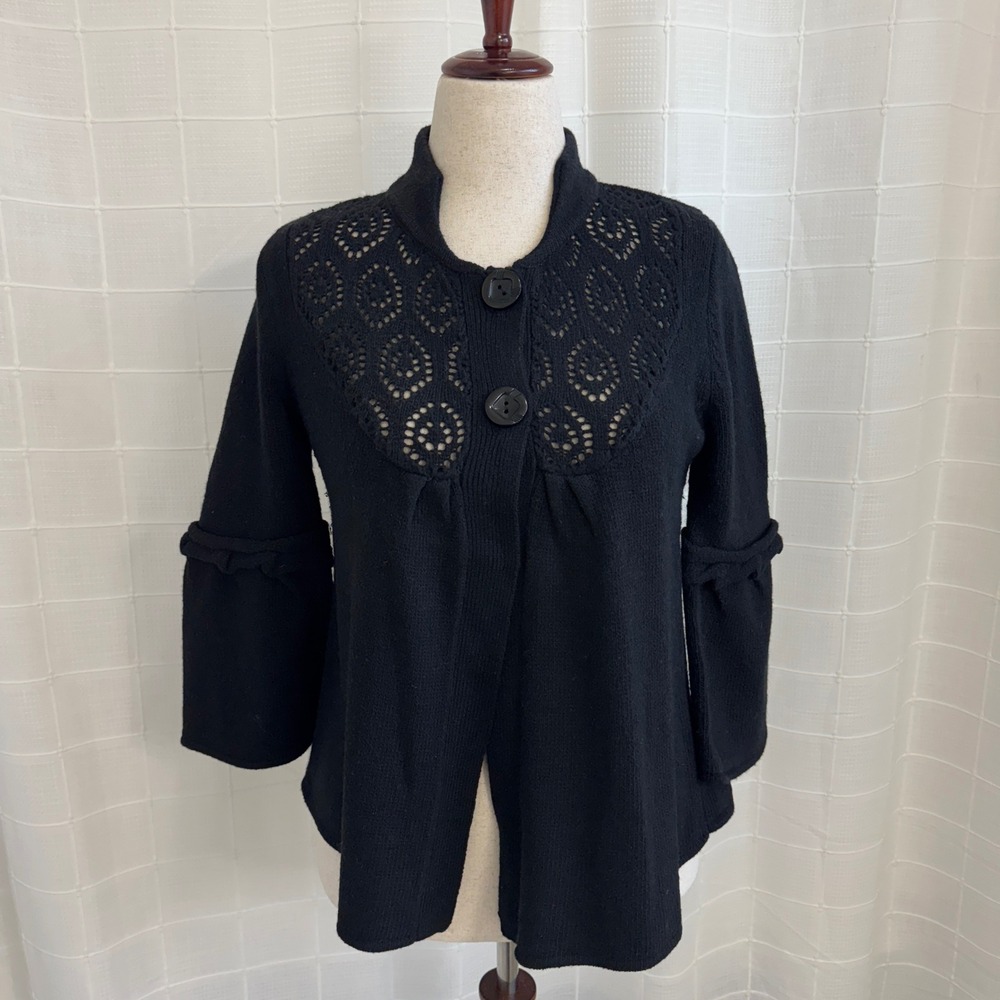 S Line Cardigan Womens‎ Large Black Wool/Polyester Blend